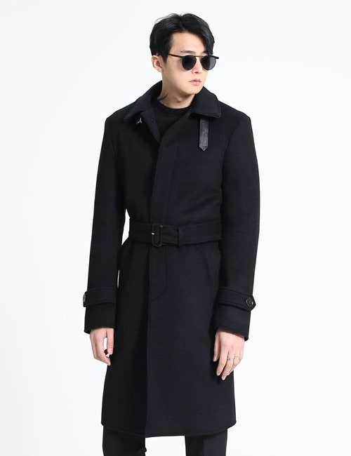 T. LEATHER TRIM WOOL TRENCH COAT